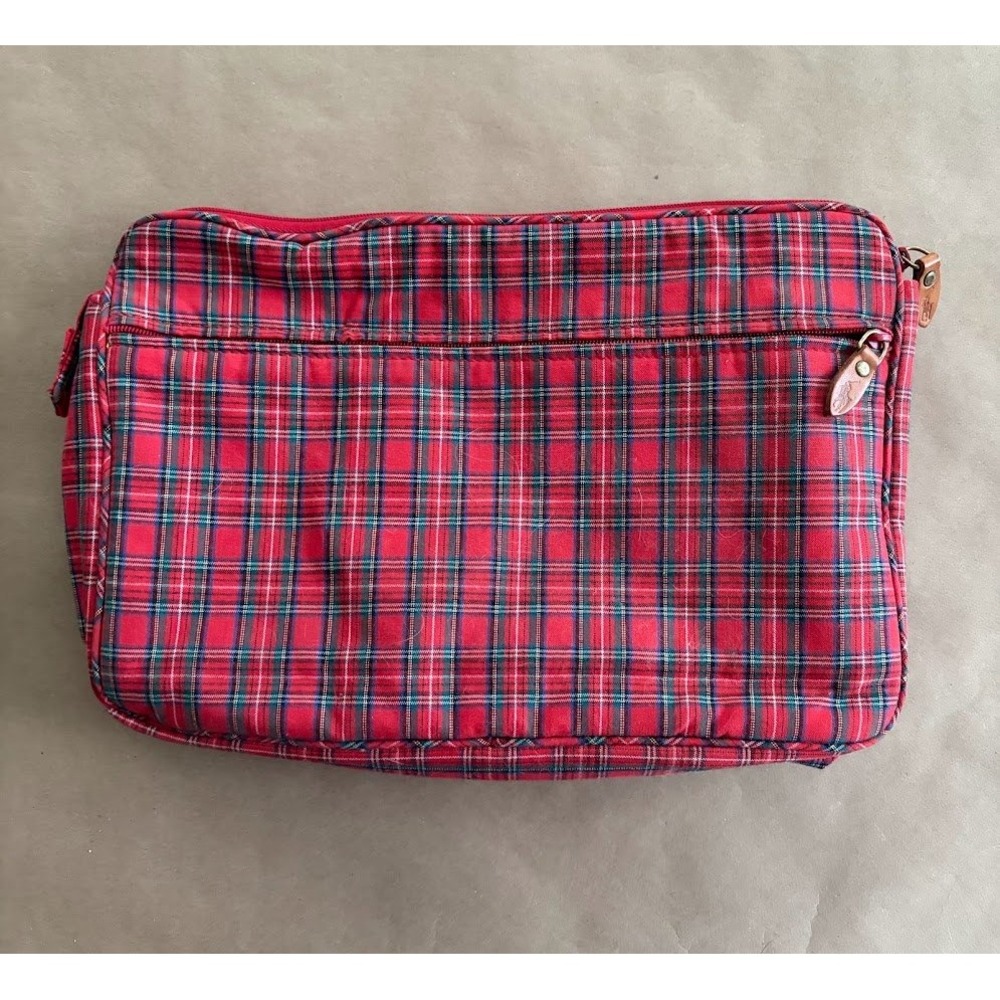 Vintage Ralph Lauren Red Tartan Plaid Toiletry Jewelry Dopp Travel Case Scotland